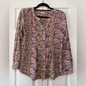 Jane and Delancey Floral Pintuck Blouse Size M Boho Button Front Top
